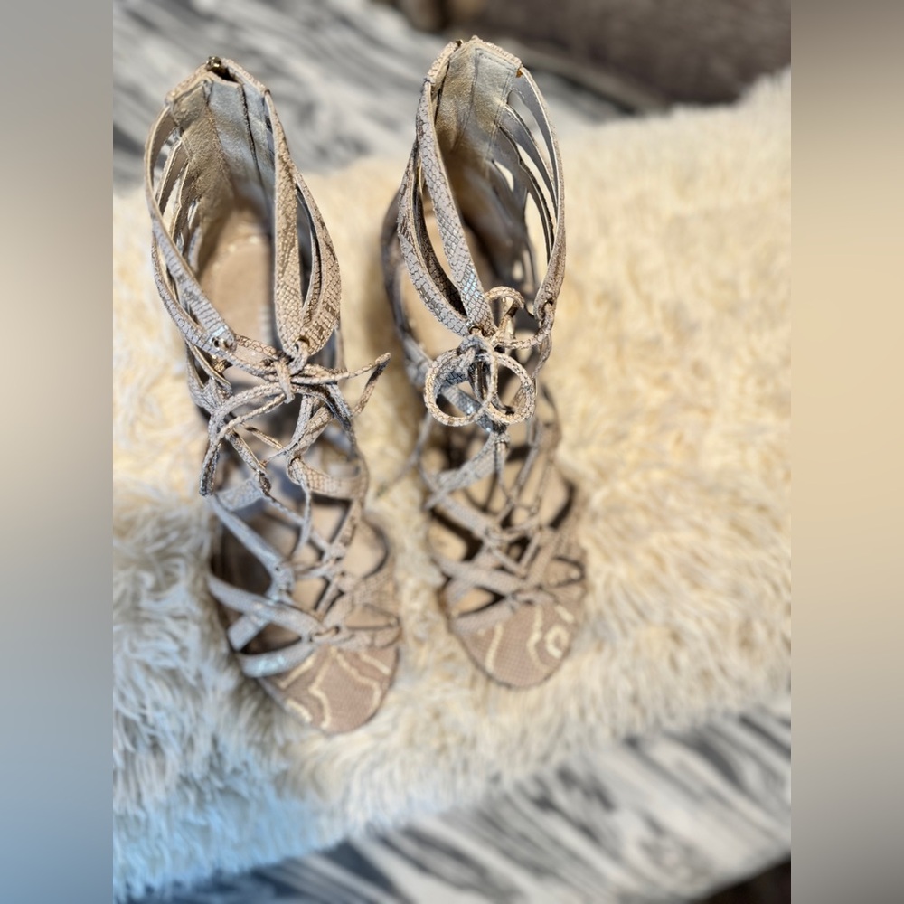 Kenneth Cole Lizard Lace-Up Wedge Sandals
